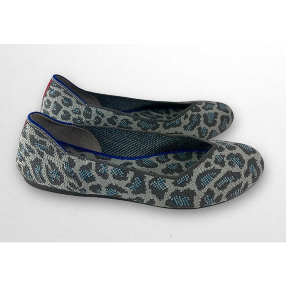 Rothy's Round Toe The Flat Ballet Slip On Knit Shoes Leopard Animal Print Sz 8.5 - Picture 2 of 13
